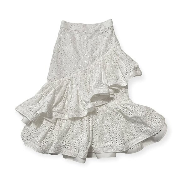 Johanna Ortiz Maui ruffle eyelet cotton skirt, White, Size 4, New with tag - Picture 6 of 16